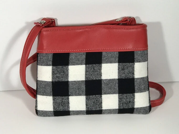Small Crossbody Pouch Black and White Buffalo Plaid Flannel with